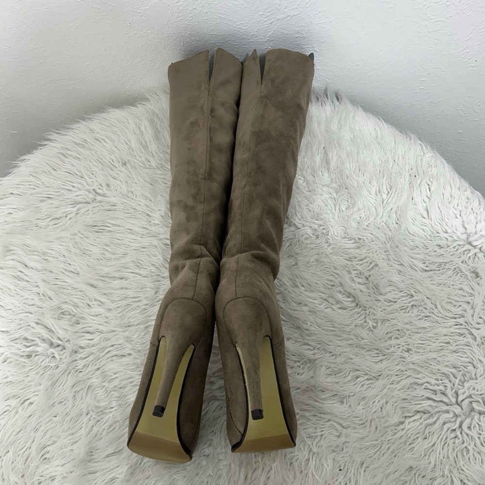 Luichiny Taupe Imi Suede Boots Over The Knee Stiletto Thigh High Rise Size 5.5M - Picture 5 of 11